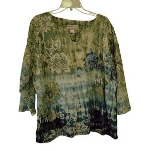 Alfred Dunner 3x Blue Green White floral. Sequins. Lace sleeves